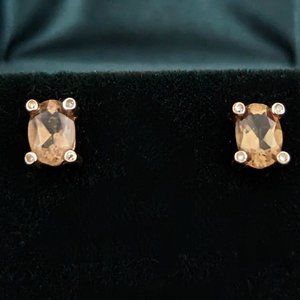 Vintage Smoky Quartz Diamonds 14kYellow Gold Stud Earrings Estate Jewelry Gift